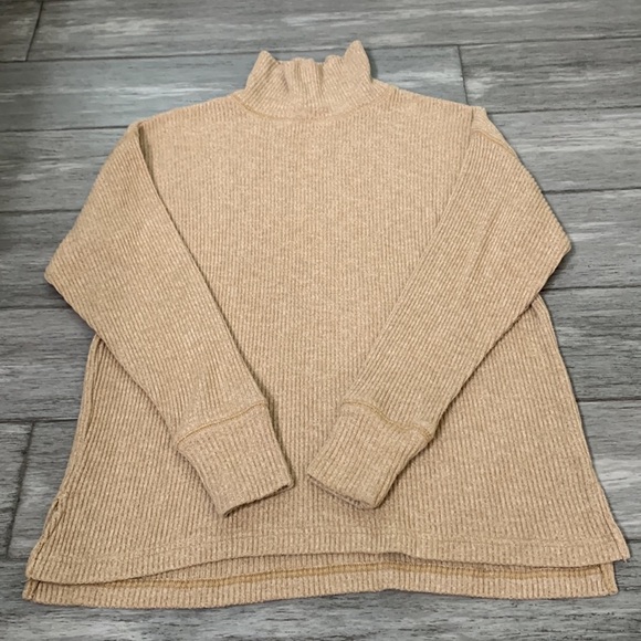J. Crew Turtleneck Beige Tan Waffle Knit Sweater XS Cozy Minimalist Roll Neck - Picture 8 of 13